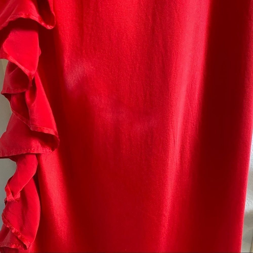 RED SILK DRESS Pure Silk 100% with Ruffles Size 8 Medium - Picture 6 of 14